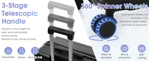 English Elm Luggage 3 Piece Hard Shell Abs Suitcase Set with Spinner Wheels and Tsa Lock Black N730P304620B