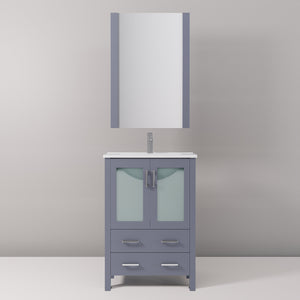 English Elm Dark Grey Bath Vanity Set With White Ceramic Top, Chrome Faucet & Matching 22" Mirror For Small Spaces B2731S01283