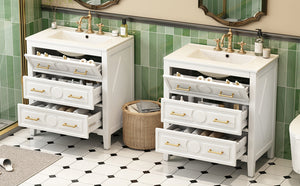 English Elm 60'' Bathroom Vanity Set With Elegant Ceramic Sink, Soft-Close Drawers, Solid Wood Frame Storage Solution N710SS00003K