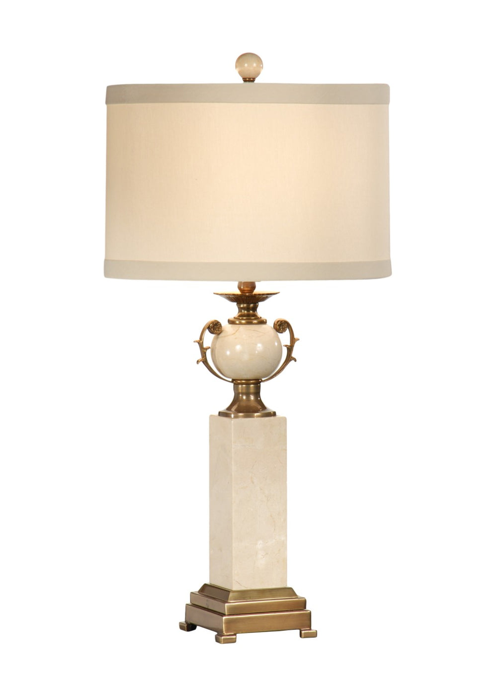 Wildwood Column Marble Urn Lamp With Antique Brass Accents, 33" Sculptural Table Lamp For Elegant Spaces 9531