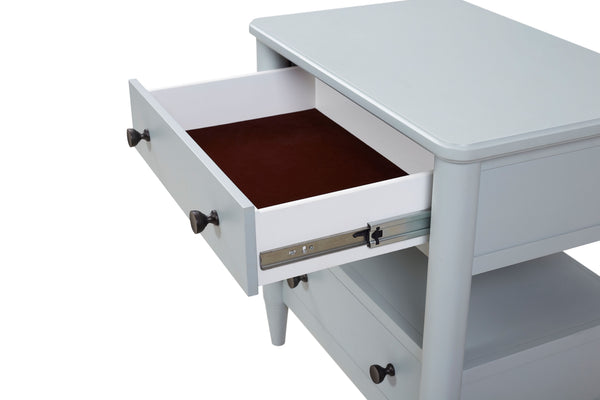 English Elm Open Nightstand with Two Drawers and Felt-Cedar Linings, Solid Wood+MDF, Custom Hardware, Durable Finish Light Blue 29.25 L x 20.5 W x 25.75 H B2699P218788