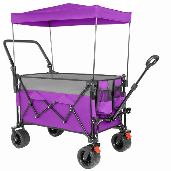 English Elm Multi-functional Heavy Duty Folding Wagon with Canopy Steel Frame All Terrain Wheels Purple W2932P417647
