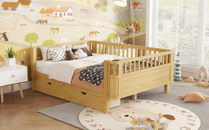 English Elm Twin Kids Platform Bed Solid Pine White Finish with Storage Drawers and Safety Rails Natural W2593P409119