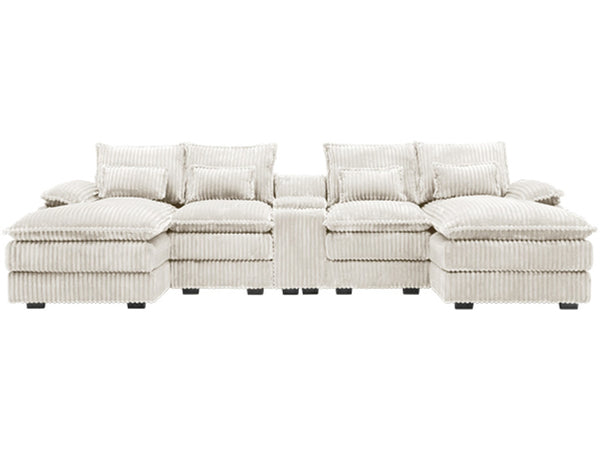 English Elm 120-inch Modular U-shaped Sectional Woolen Sofa with Usb Console Six Seat Living Room W2564S00103