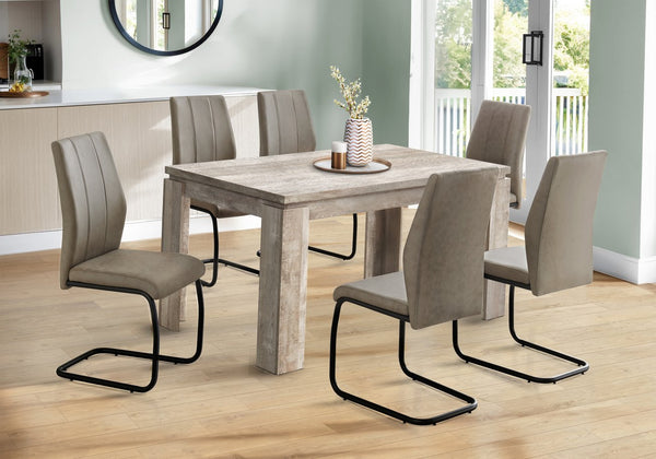 English Elm Dining Table Taupe 60" Reclaimed Wood Look Rectangular Seating for 6 Thick Block Legs Modern Durable Stylish B2710P286987