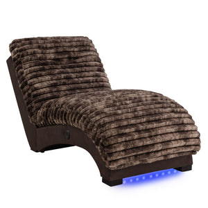 English Elm DENISE Plush Java Accent Chaise with USB Port, LED Lighting, Brown Wood Frame, Ultra-Soft Fabric Comfort B201P291898