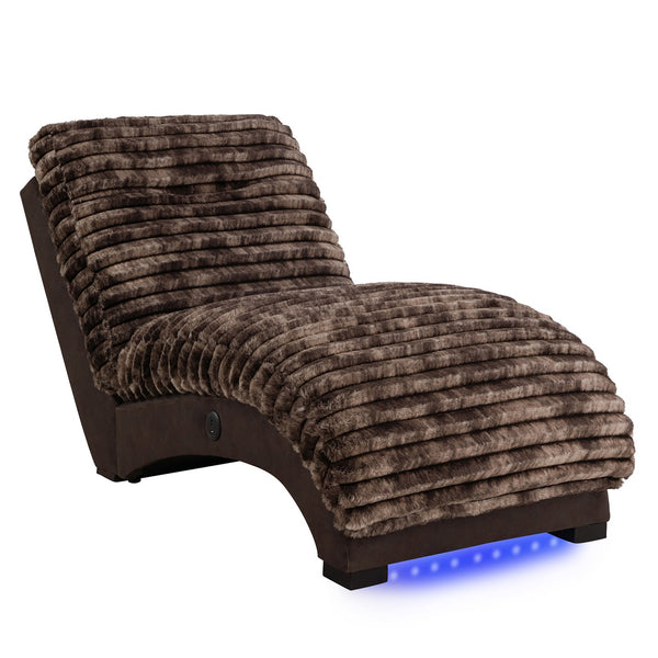 English Elm DENISE Plush Java Accent Chaise with USB Port, LED Lighting, Brown Wood Frame, Ultra-Soft Fabric Comfort B201P291898