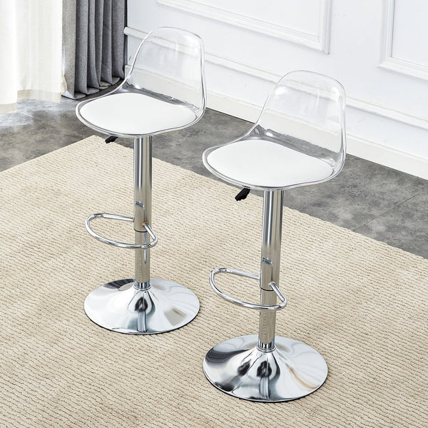English Elm Modern PU Bar Stools Set of 2 — 360° Swivel, Height Adjustable, Waterproof Leather, Ergonomic White Finish W1151P200322