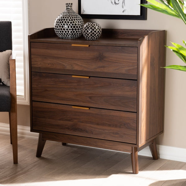 Baxton Studio Baxton Studio Lena Mid-Century Modern Walnut Chest - Chic Storage Solution for Stylish Spaces 3-Drawer LV4COD4230WI-Columbia-3DW-Chest