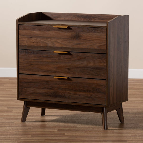Baxton Studio Baxton Studio Lena Mid-Century Modern Walnut Chest - Chic Storage Solution for Stylish Spaces 3-Drawer LV4COD4230WI-Columbia-3DW-Chest