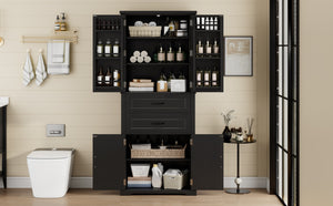English Elm [video] Floor to Ceiling Matte Storage Cabinet with Drawers Shelves and Adjustable Interior Black N759P407762B