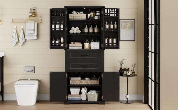 English Elm [video] Floor to Ceiling Matte Storage Cabinet with Drawers Shelves and Adjustable Interior Black N759P407762B