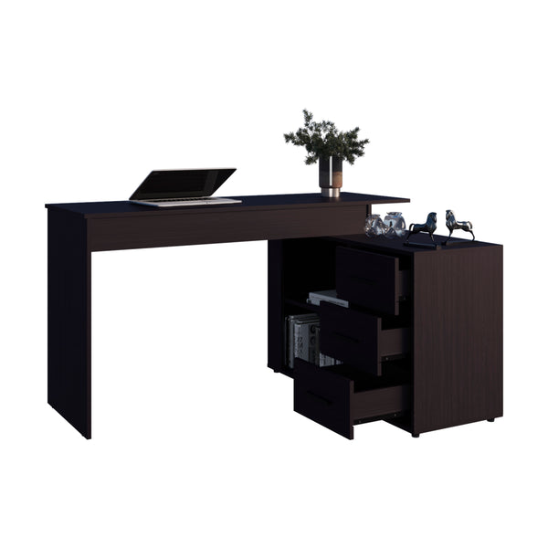 English Elm Cornville Modern L-Shaped Desk Wenge with 3 Drawers, Scratch-Resistant Surface and Ample Storage B128P375304