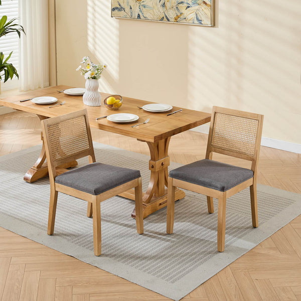 English Elm Farmhouse Rattan Dining Chairs Set of 2 with Linen Upholstery, Cane Back & Solid Wood Frame, Comfortable Gray W1143P332690