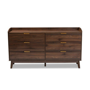 Baxton Studio Baxton Studio Lena 6-Drawer Mid-Century Modern Dresser in Walnut Brown with Gold Handles LV4COD4231WI-Columbia-6DW-Dresser