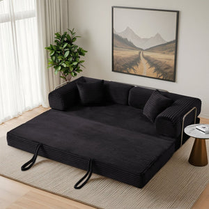 English Elm Compression Foldable Floor Sofa Bed Corduroy Futon with Foam Support for Small Spaces Black W3716P379175