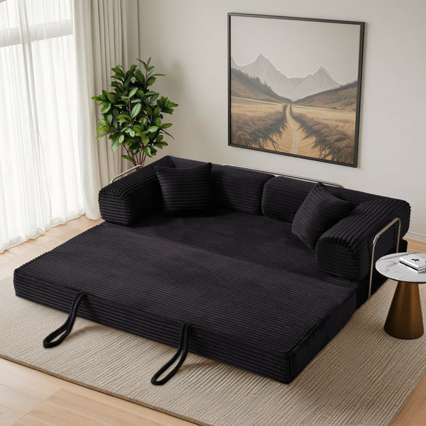 English Elm Compression Foldable Floor Sofa Bed Corduroy Futon with Foam Support for Small Spaces Black W3716P379175