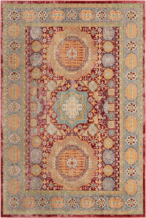 Unique Loom Austin Washington Machine Made Border Rug Beige, Cream/Ivory/Light Blue/Puce/Red/Yellow/Peach/Orange 6' 1" x 9' 0"