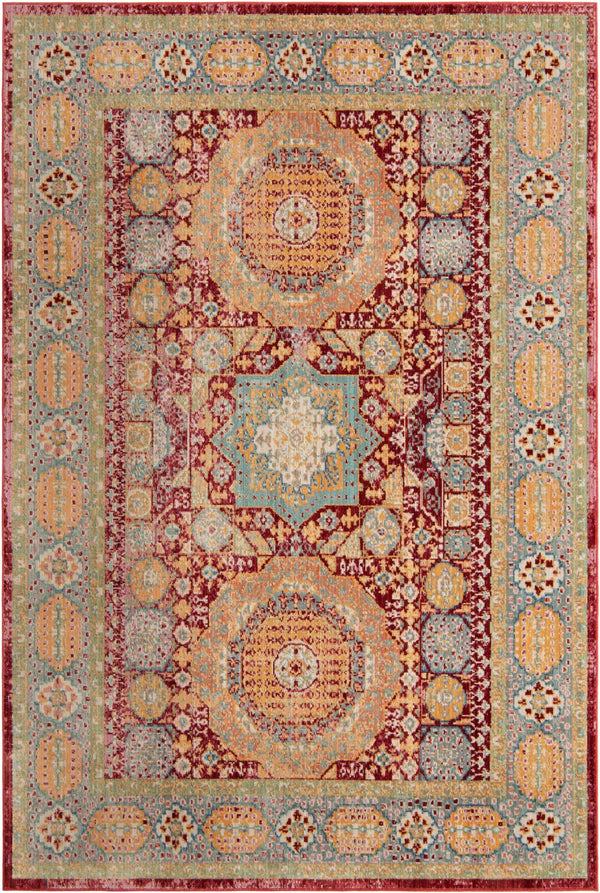 Unique Loom Austin Washington Machine Made Border Rug Beige, Cream/Ivory/Light Blue/Puce/Red/Yellow/Peach/Orange 6' 1" x 9' 0"