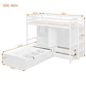 English Elm Twin Bunk Bed with Wardrobe Drawers Hydraulic Lift Shelves Kids Storage White LT000666AAK-1