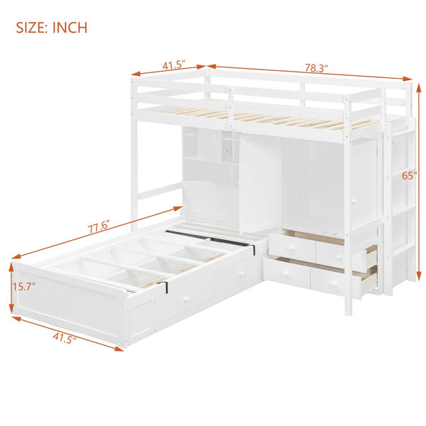 English Elm Twin Bunk Bed with Wardrobe Drawers Hydraulic Lift Shelves Kids Storage White LT000666AAK-1