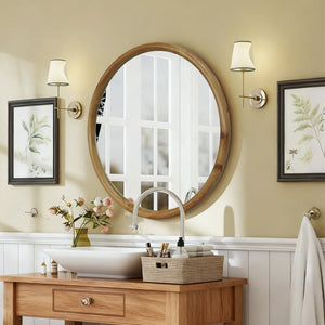 English Elm Round Natural Wood Circle Wall Mirror Organic Frame Bedroom Bathroom Entryway Accent W2295P457197