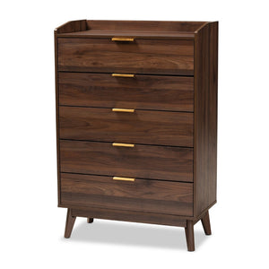 Baxton Studio Baxton Studio Lena Mid-Century Modern Walnut Chest - Chic Storage Solution for Stylish Spaces 5-Drawer LV4COD4232WI-Columbia-5DW-Chest