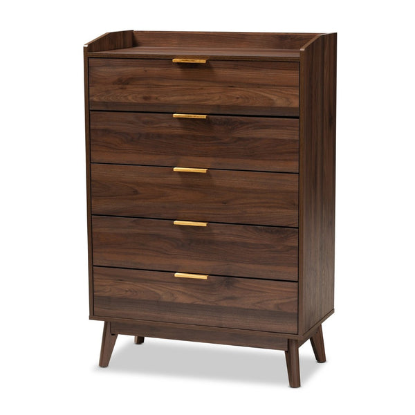 Baxton Studio Baxton Studio Lena Mid-Century Modern Walnut Chest - Chic Storage Solution for Stylish Spaces 5-Drawer LV4COD4232WI-Columbia-5DW-Chest