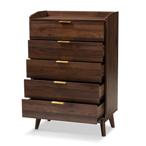 Baxton Studio Baxton Studio Lena Mid-Century Modern Walnut Chest - Chic Storage Solution for Stylish Spaces 5-Drawer LV4COD4232WI-Columbia-5DW-Chest