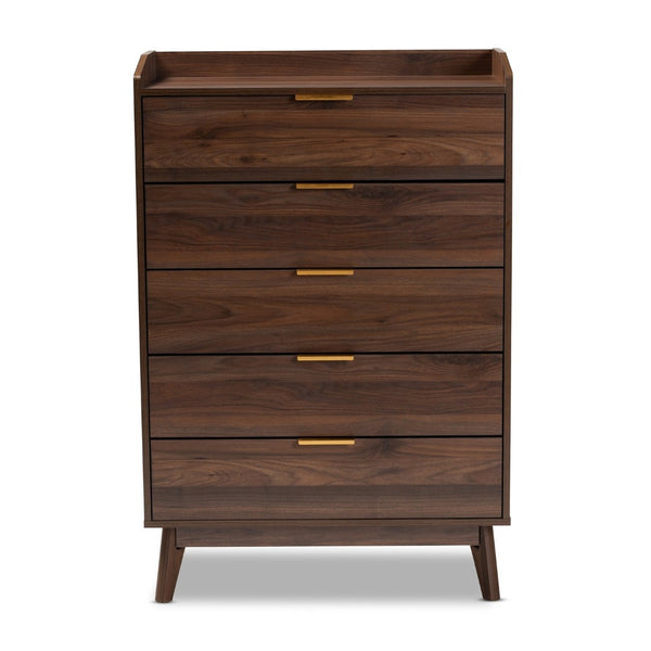 Baxton Studio Baxton Studio Lena Mid-Century Modern Walnut Chest - Chic Storage Solution for Stylish Spaces 5-Drawer LV4COD4232WI-Columbia-5DW-Chest