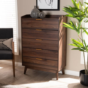 Baxton Studio Baxton Studio Lena Mid-Century Modern Walnut Chest - Chic Storage Solution for Stylish Spaces 5-Drawer LV4COD4232WI-Columbia-5DW-Chest