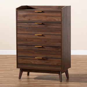 Baxton Studio Baxton Studio Lena Mid-Century Modern Walnut Chest - Chic Storage Solution for Stylish Spaces 5-Drawer LV4COD4232WI-Columbia-5DW-Chest