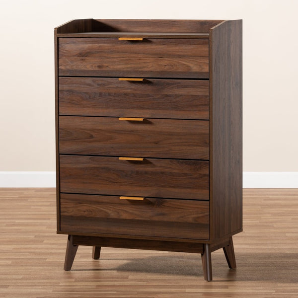 Baxton Studio Baxton Studio Lena Mid-Century Modern Walnut Chest - Chic Storage Solution for Stylish Spaces 5-Drawer LV4COD4232WI-Columbia-5DW-Chest
