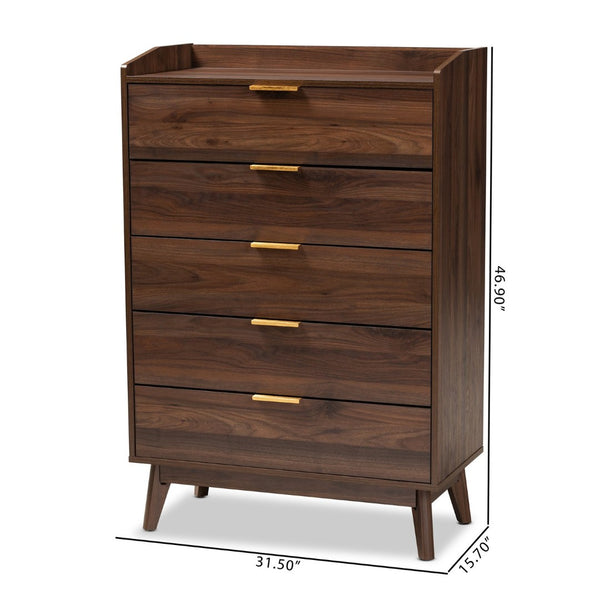 Baxton Studio Baxton Studio Lena Mid-Century Modern Walnut Chest - Chic Storage Solution for Stylish Spaces 5-Drawer LV4COD4232WI-Columbia-5DW-Chest