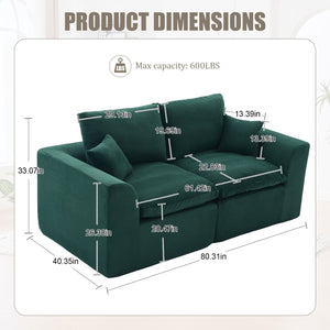 English Elm UNITED Cloud Couch Modular Sectional Sofa with Corduroy Cover, Ergonomic 2-Seater, No Assembly Needed Emerald W1568P371119
