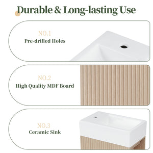 English Elm 18.6" Bathroom Vanity with Sink and Ceramic Top, MDF Cabinet with Door, TP Holder & Shelf Natural N725P212181N