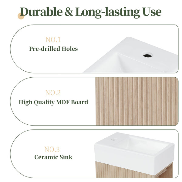 English Elm 18.6" Bathroom Vanity with Sink and Ceramic Top, MDF Cabinet with Door, TP Holder & Shelf Natural N725P212181N