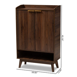 Baxton Studio Baxton Studio Lena Mid-Century Modern Walnut Brown Shoe Cabinet with 5 Shelves & Gold Handles LV4SC4150WI-Columbia-Shoe Cabinet