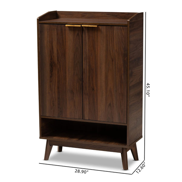 Baxton Studio Baxton Studio Lena Mid-Century Modern Walnut Brown Shoe Cabinet with 5 Shelves & Gold Handles LV4SC4150WI-Columbia-Shoe Cabinet
