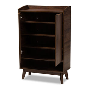 Baxton Studio Baxton Studio Lena Mid-Century Modern Walnut Brown Shoe Cabinet with 5 Shelves & Gold Handles LV4SC4150WI-Columbia-Shoe Cabinet