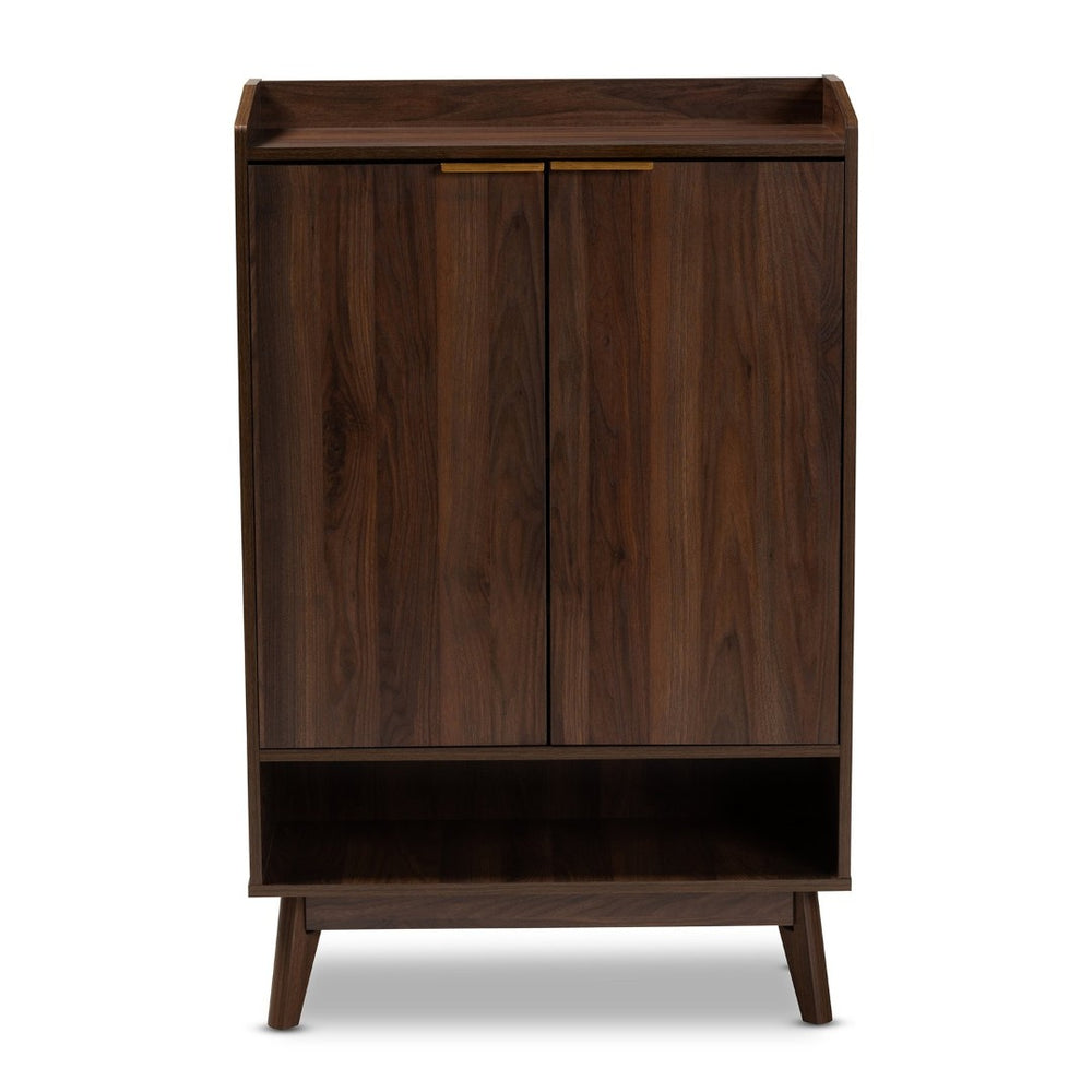 Baxton Studio Baxton Studio Lena Mid-Century Modern Walnut Brown Shoe Cabinet with 5 Shelves & Gold Handles LV4SC4150WI-Columbia-Shoe Cabinet