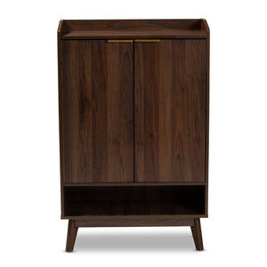 Baxton Studio Baxton Studio Lena Mid-Century Modern Walnut Brown Shoe Cabinet with 5 Shelves & Gold Handles LV4SC4150WI-Columbia-Shoe Cabinet