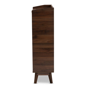 Baxton Studio Baxton Studio Lena Mid-Century Modern Walnut Brown Shoe Cabinet with 5 Shelves & Gold Handles LV4SC4150WI-Columbia-Shoe Cabinet