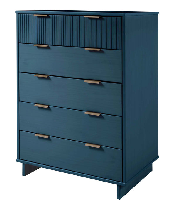 English Elm Granville 38" Chest - Elegant Midnight Blue 5-Drawer Storage With Gold Handles For Modern Spaces B365S00083