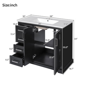 English Elm 36" Modern Bathroom Vanity with Ceramic Sink, Soft-Close Doors, 3 Drawers & Ample Storage for Small Baths Black N729P280194B