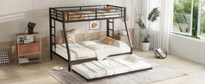 English Elm Twin Metal Bunk Bed With Full Bed & Trundle - Modern Space-Saving Design For Shared Rooms, Black W1580S00130-GIGA