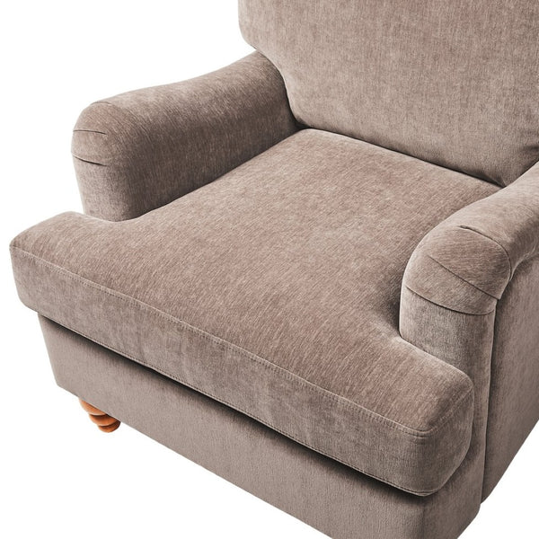English Elm Candor Overstuffed Accent Chair with English Roll Arms and Walnut Turned Legs Brown B050P466462