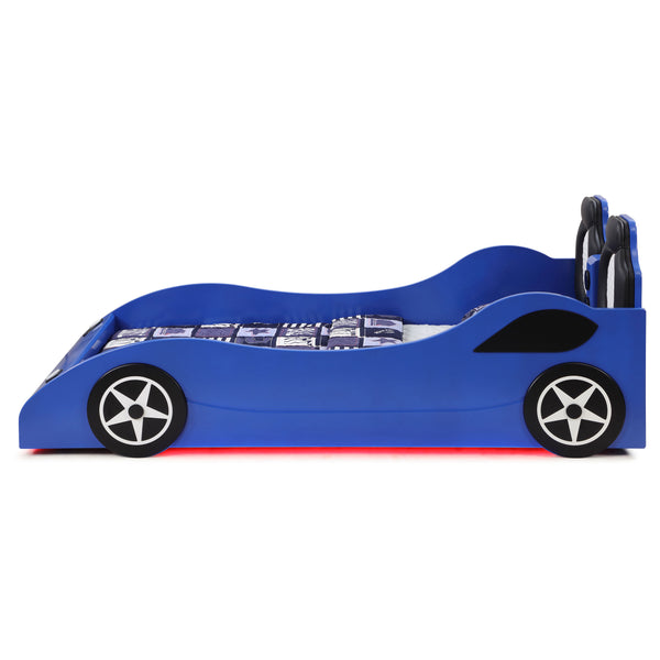 English Elm Solana Race Car Twin Bed with LED Underglow Lights, Padded Headboard & Realistic Wheels for Kids B062S01110