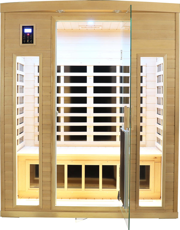 English Elm Low Emf Three-Person Far Infrared Sauna Room With Bluetooth, Mood Lights & Safety Features For Home Spa W1149P369614