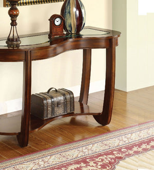 English Elm Dark Cherry Sofa Table Beveled Glass Top Open Shelf Transitional Living Room Console B011P246327
